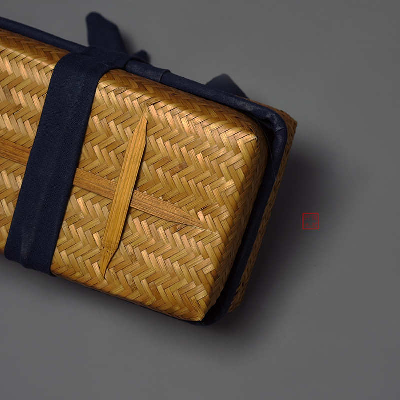 复古手工竹编茶道带盖收纳盒桌面整理盒旅行茶笼拍摄道具
