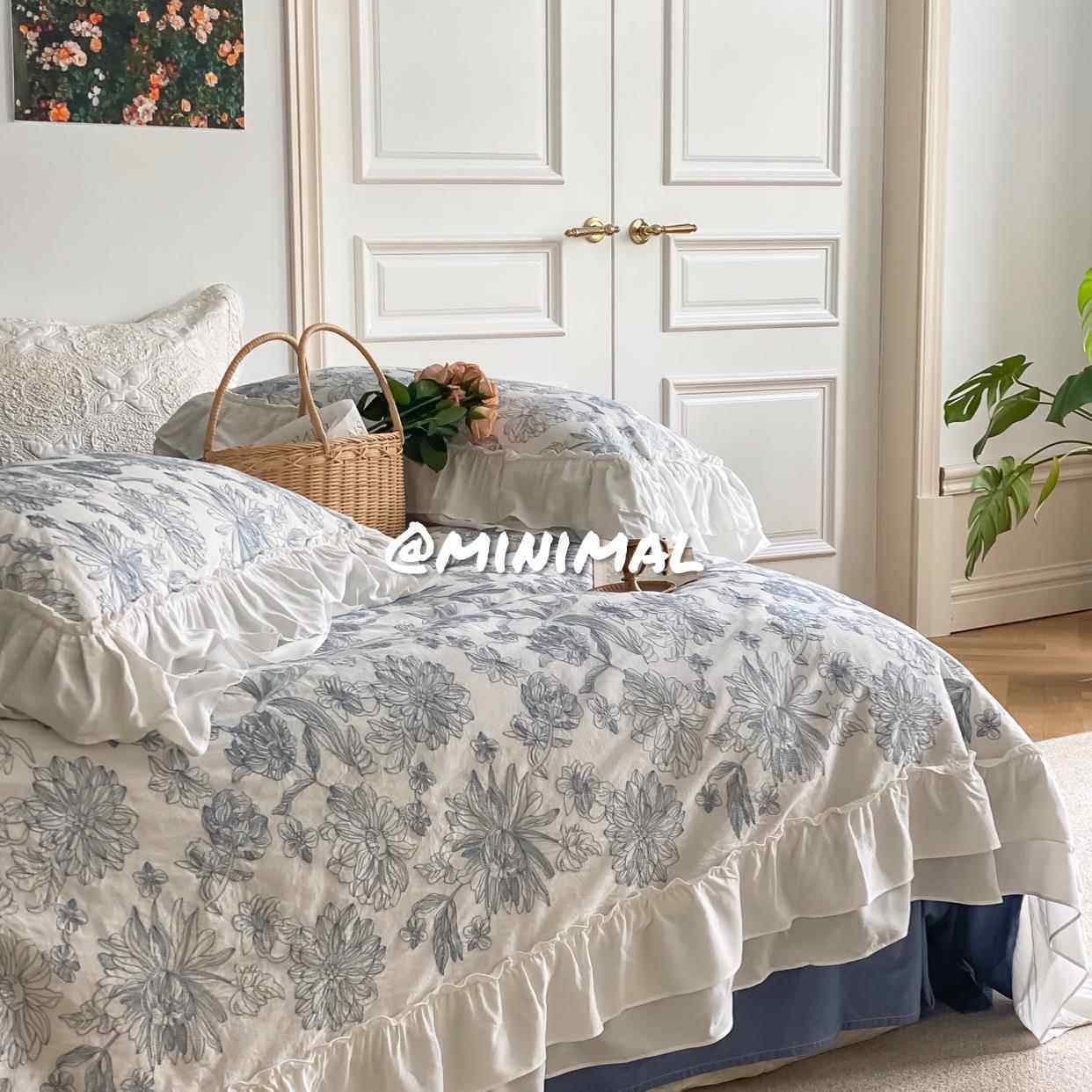 高档Miimal 四Concept刺绣工艺n全工缝制花边水手洗棉件套