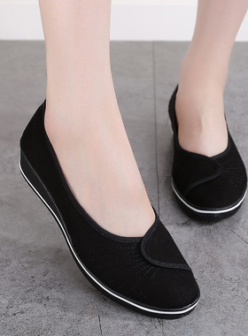 护士鞋女白色软底坡跟透气防滑工作鞋美容院上班小白鞋平底工作鞋