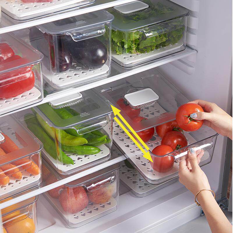 厨房冰箱果蔬收纳盒食品海鲜分格整理盒透明沥水冷冻保鲜盒抽屉式