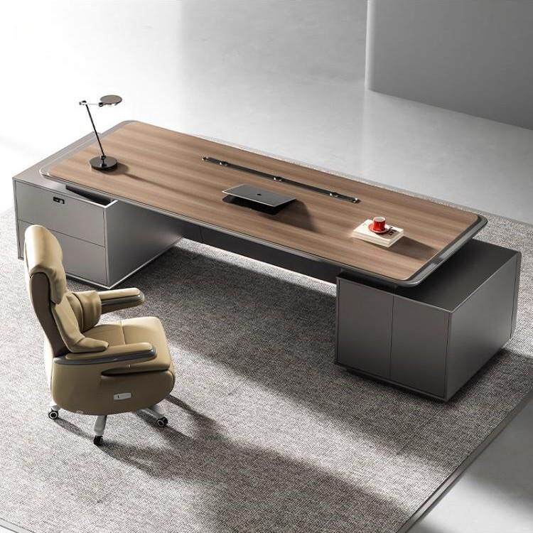 轻奢烤漆老板办公桌E0级高端总裁桌简约现代董事长大班台桌椅组合