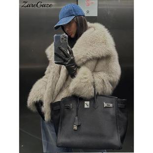 Loose Fur Fluffy Sleeve Long Women Coat Jacket Faux Lapel