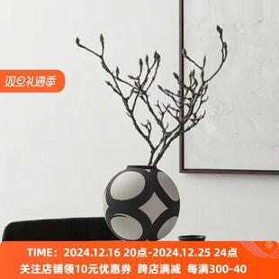 法式中古侘寂风复古黑色陶瓷花瓶陶罐大号落地干花装饰高级感摆件