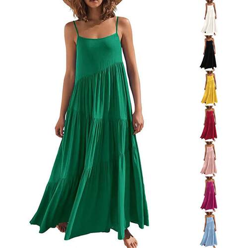 European women's dress, beach suspender long dress