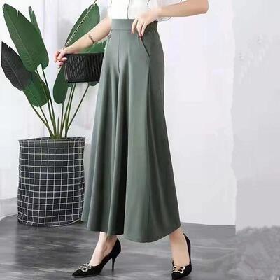 Wide leg pants, 9-inch skirt pants, middle-aged women's