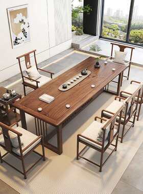 大板室原木实木新AAJ式茶桌一体家用办公合客厅桌椅组办公泡茶中