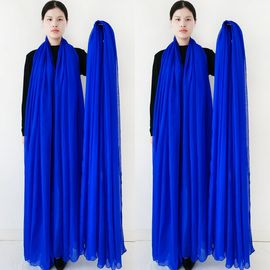 3米长版女士丝巾广场舞蹈专用纱巾宝蓝色围巾百变古装防晒大披肩