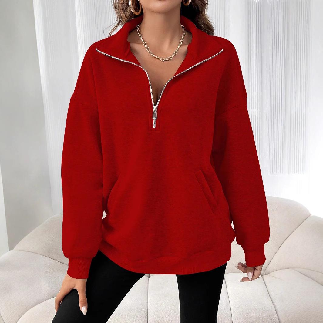 women for top sweater long-sleeved loose pocket lapel chest