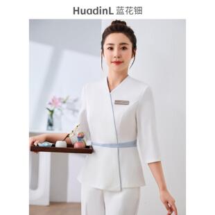 美容院工作服女款显瘦设计 SPA技师服装套装 足浴养生馆制服