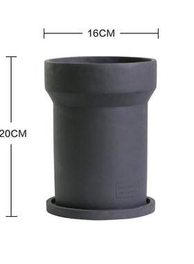 黑色水泥高花盆黑陶高款陶瓷陶土创意圆柱高脚兰花复古陶盆侘寂风
