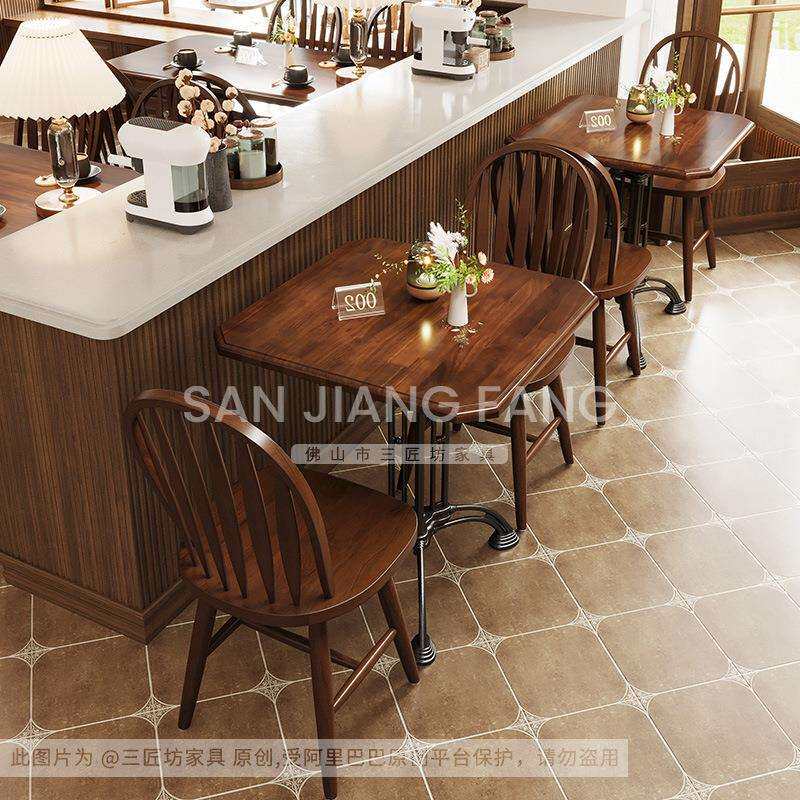 复古咖啡厅桌椅组合实木商用桌子网红甜品烘焙店椅子法式西餐厅桌