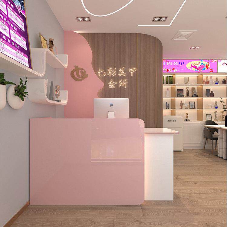 收银柜台店铺小型网红美容柜台前台桌子吧台烤漆弧形现代简约接待