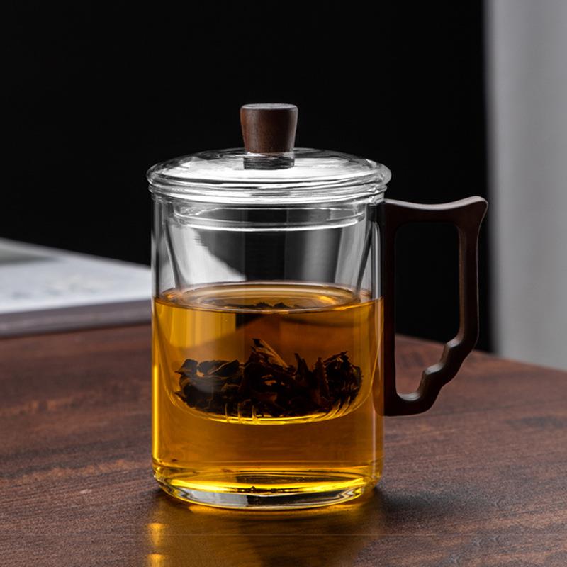 忆壶茶玻璃过滤杯大容量一体式带把办公杯专用绿茶杯泡茶杯套装
