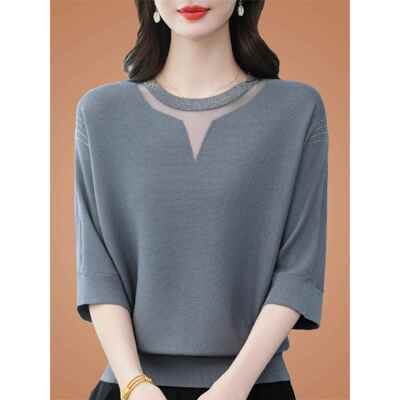 2025新款妈妈七分袖t恤女桑蚕丝洋气蝙蝠上衣针织打底巨好看小衫