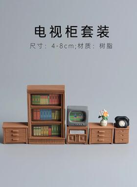 Zakka日式杂货家居场景电视柜客厅系列微缩娃娃屋摆件树脂工艺品