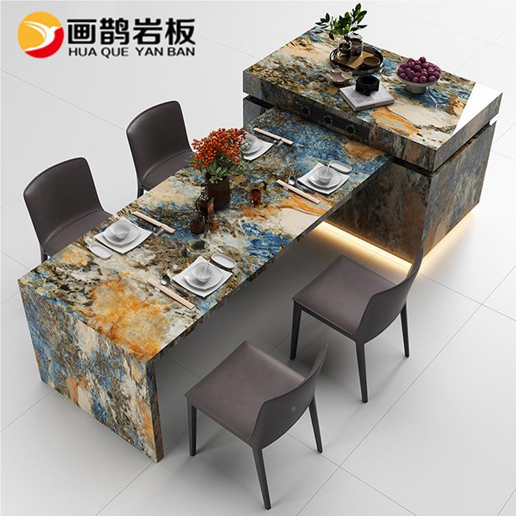 高端轻岩奢奢石可旋转伸餐缩板岛台桌一体家定制用客厅厨吧台房收