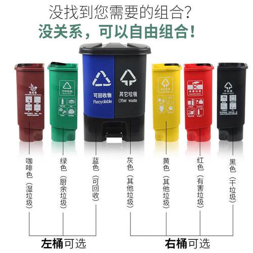 户外双桶分类垃圾桶 厨房干湿分离带盖双桶商用脚踏大号垃圾桶20L