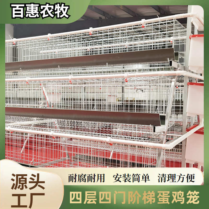养殖场用层叠式四层四门蛋鸡笼设备热镀锌多层阶梯式笼养鸡设备厂