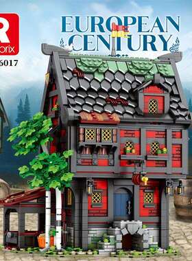 Reobrix66017十字军旅馆欧洲古建筑积木街景模型益智拼装玩具