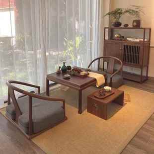 新中国风阳台茶几2025新古典禅湾窗茶几套装实木小家胡桃木