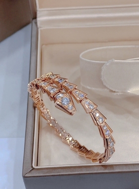 公价30.8万】99新宝格丽玫瑰金满钻蛇形手镯正品二手BR858084