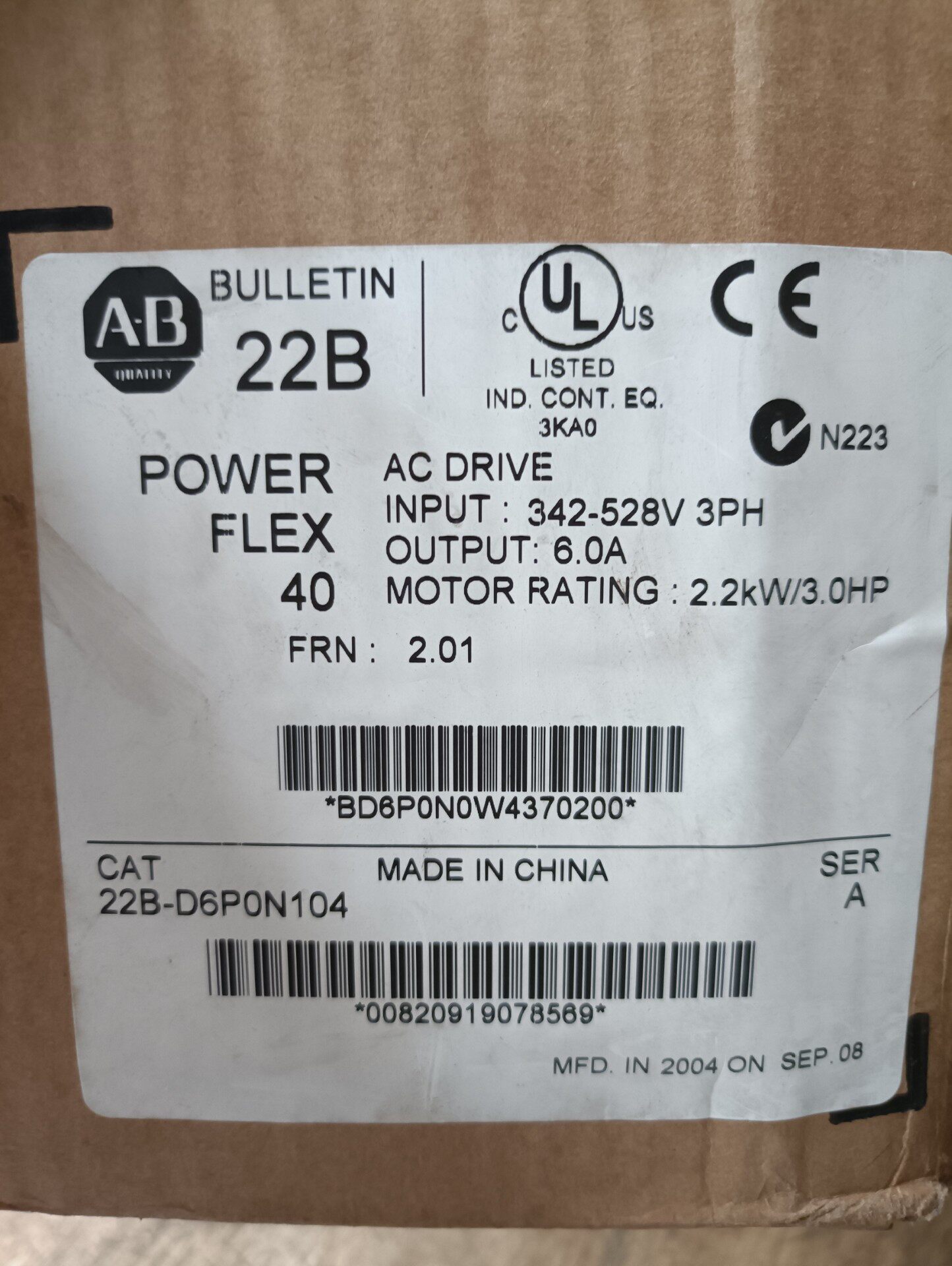 全新未拆封AB罗克韦尔2.2KW变频器