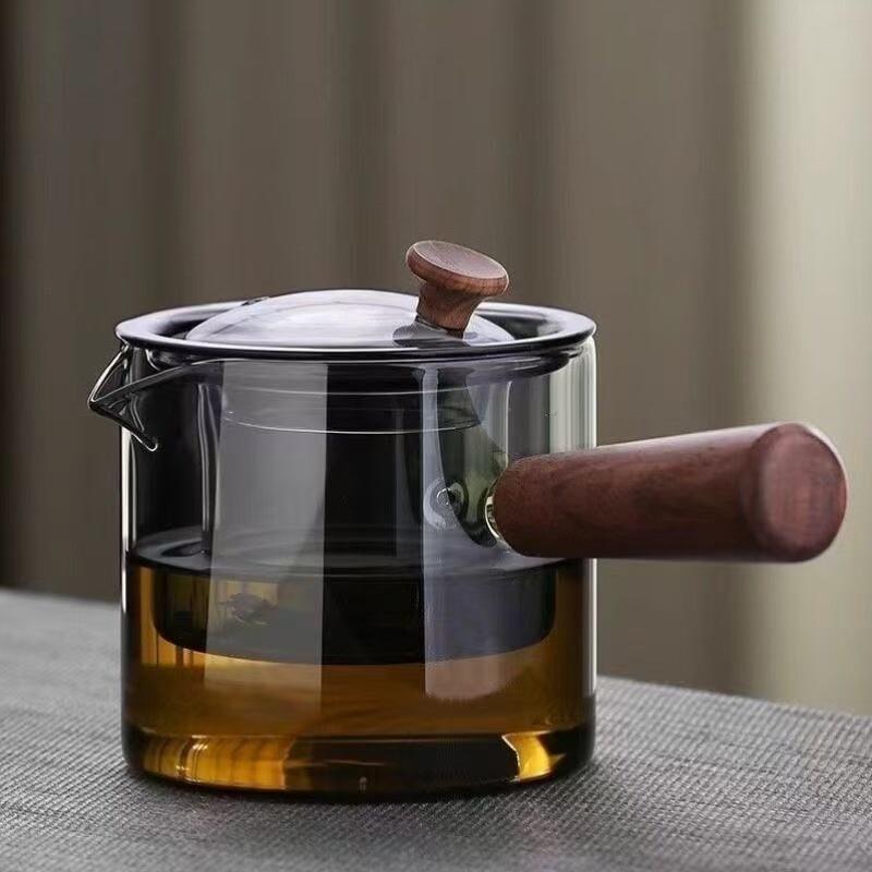 壶器器煮茶茶具茶壶高茶壶把木泡耐高温把冲茶硼硅玻璃养生套装侧