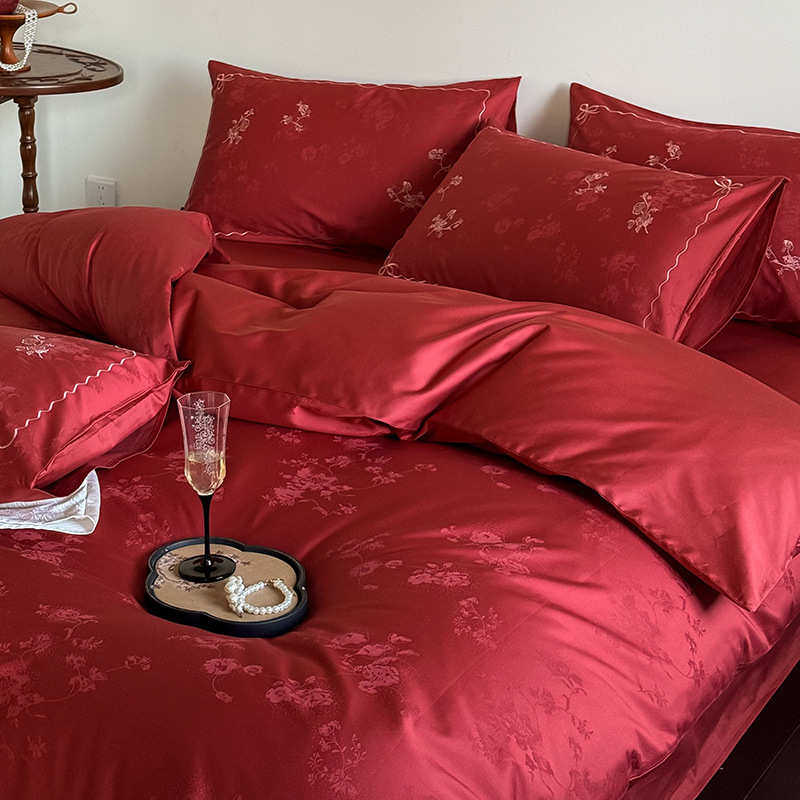 纯棉结婚床上用品四件套全棉婚庆大红色床单被套喜被新婚嫁房被罩,床上用品,婚庆床品套件,淘宝优惠券,粉丝福利购,淘宝优惠卷