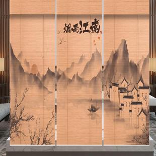 隔断凉亭茶室印花窗帘酒店落地窗装 定制竹帘卷帘日式 饰遮光帘