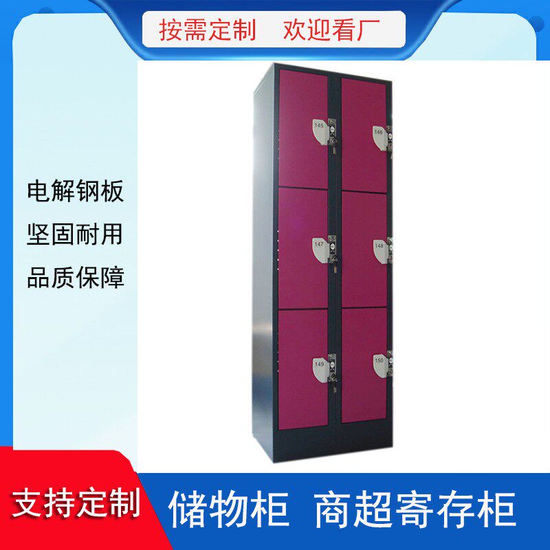 厂家供应出口公共场所存包柜投币柜6门多门两色储物柜商超寄存柜