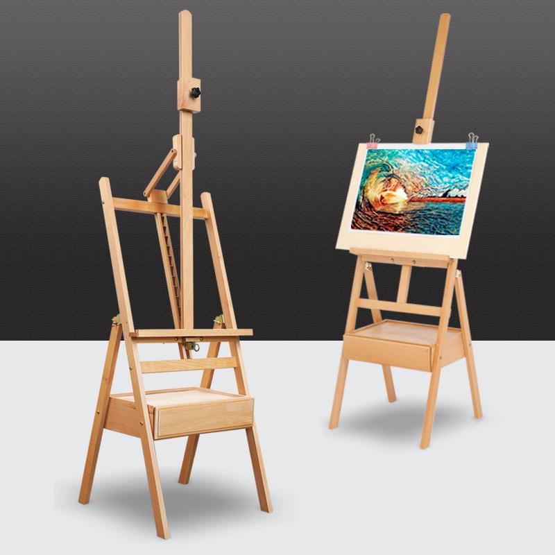 抽屉画架红榉木画架广告素描画架画板套装油画架成人儿童水彩画架