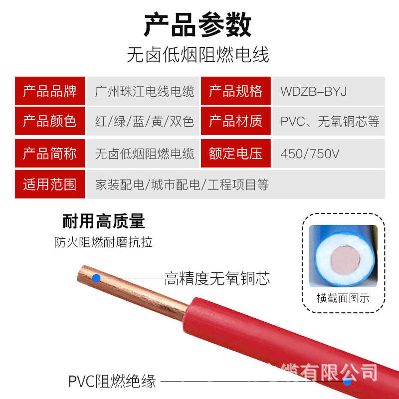 广州南洋WDZB-BYJ 1.5/2.5/4/6平方单股铜芯低烟无卤家装工程电线