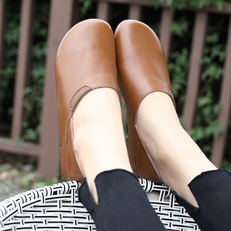 正品两真皮鞋平底单女2024秋季新款软皮底妈妈鞋圆头穿舒软适大码