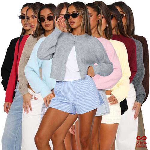 BIGWIG Women's Cropped Cardigan Lightweight Cotton Knit Y2K