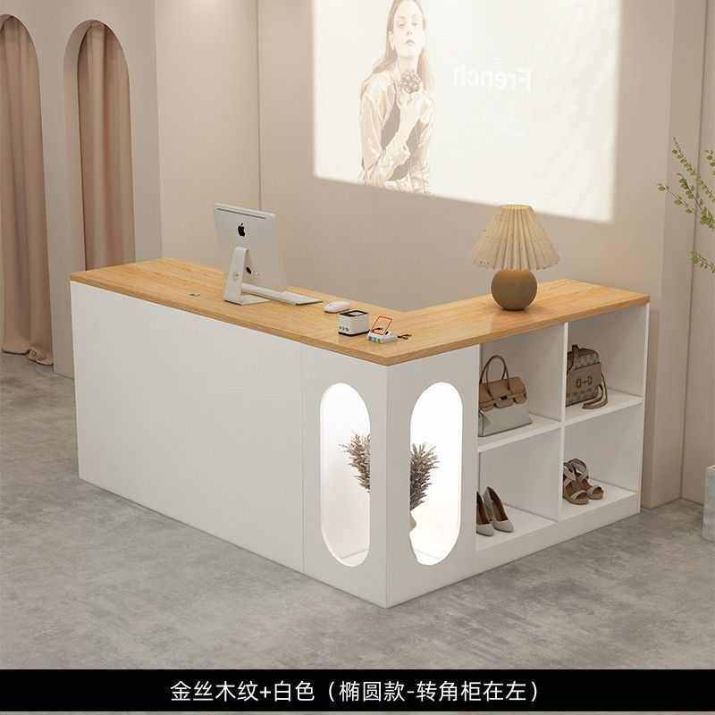 新款转角服装店带灯收银台小型吧台现代简约女装店铺前台桌接待台