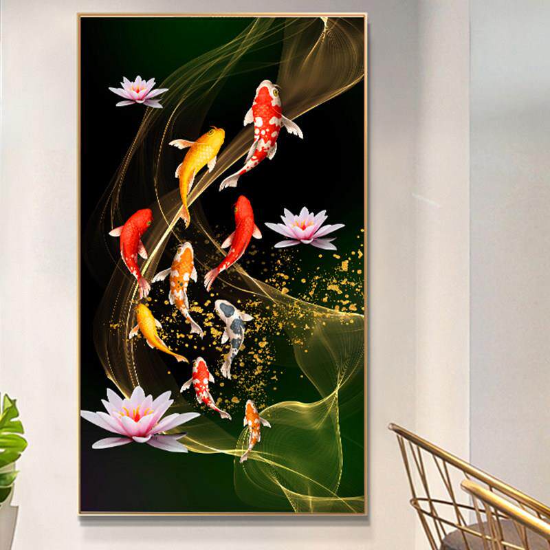 2026新款十字绣鱼玄关年年有余九鱼图竖版客厅线绣自己绣手工大气