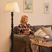 侘寂风复古中古落地灯客厅美式 卧室书房原木风胡桃色实木落地灯