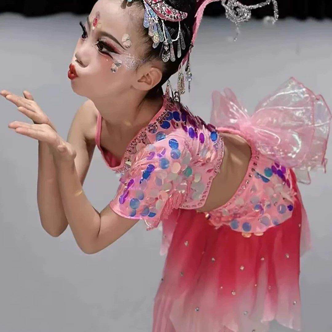 儿童鱼儿欢歌演出服傣族女童古典舞蹈肚皮舞唧唧鱼儿跃美人鱼表演