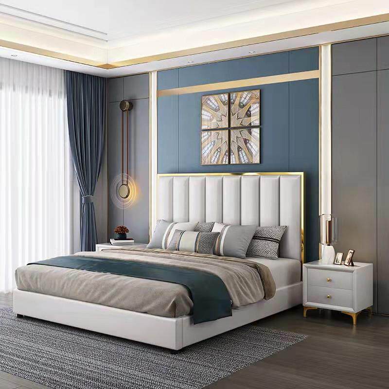 尤维轻奢皮艺床双人床现代简约软床主卧室珠光白色婚床1.5/1.8