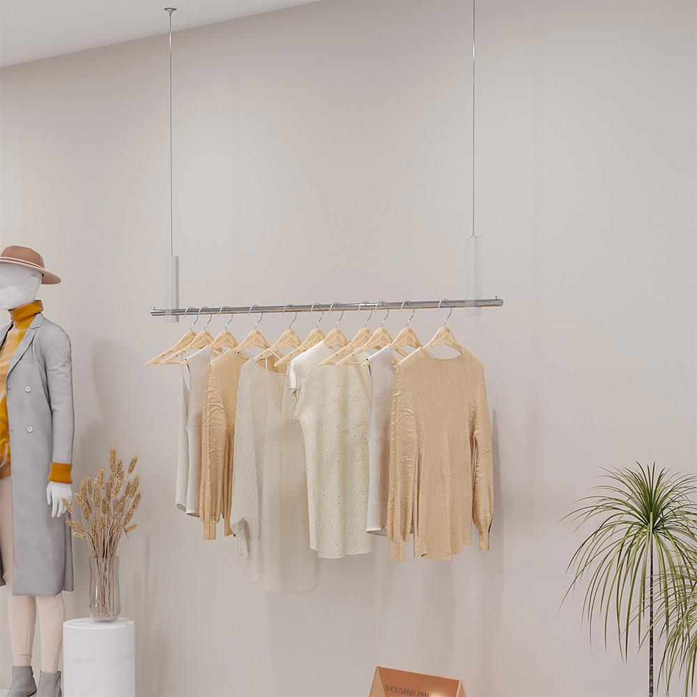 服装店展示架不锈钢吊架女装店升降挂衣杆橱窗可调节亚克力悬挂