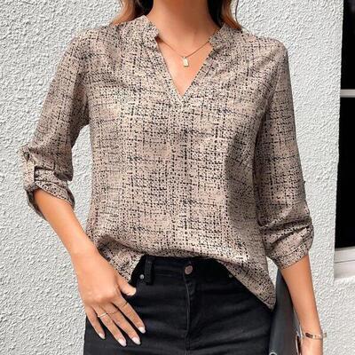 Shirt women's T-neck printed seven quarter sleeve