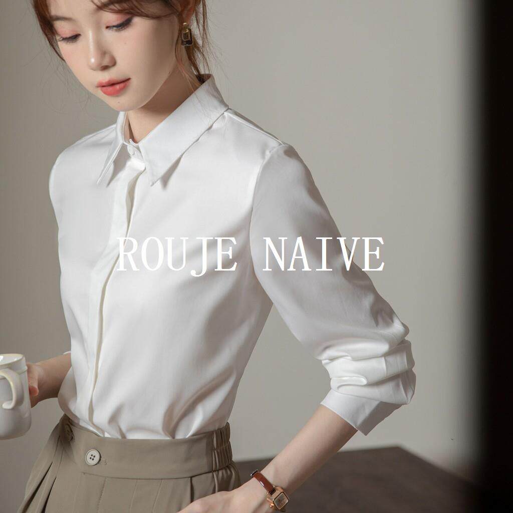 ROUJE NAIVE白色抗皱衬衫女士长袖春秋职业正装商务职场教资面试