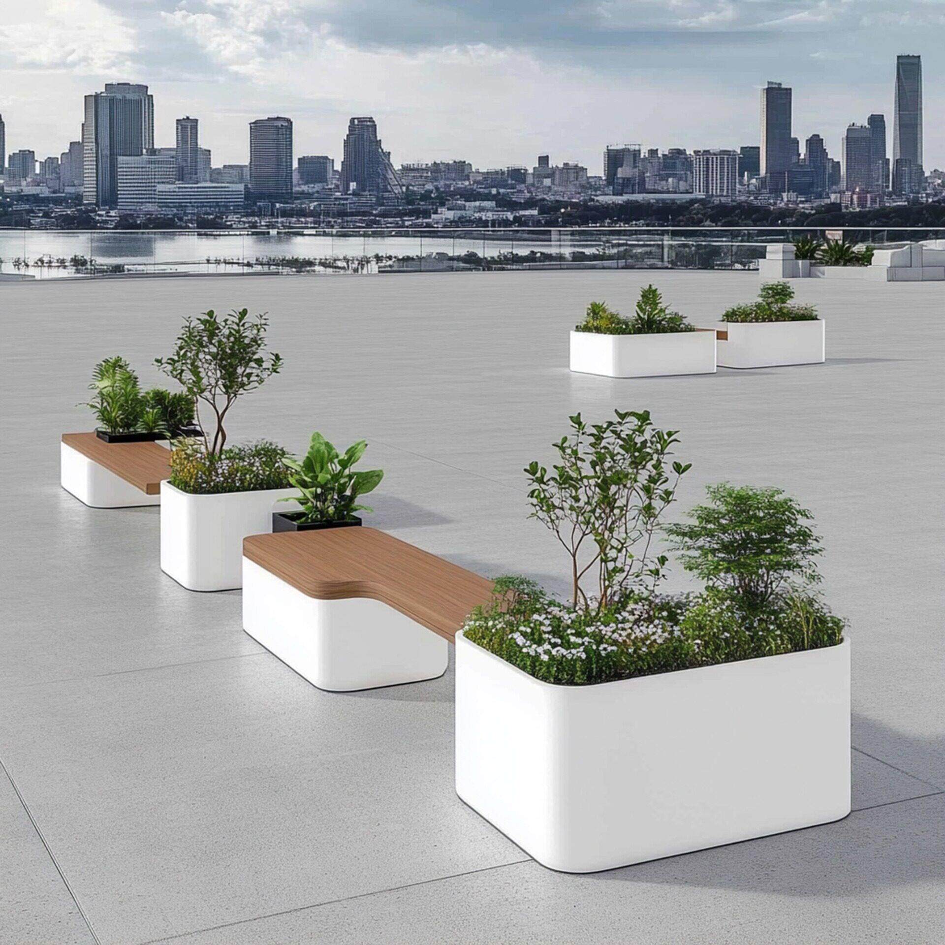 定制户外圆弧形金属花箱槽外摆异型大花坛庭院露台不锈钢坐凳花池