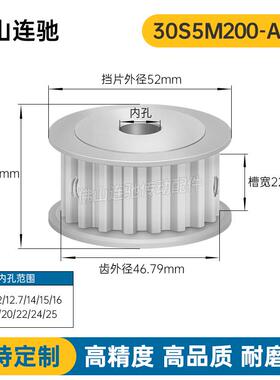 S5M30齿 两面平同步轮 槽宽22 AF型 同步皮带轮齿轮铝30S5M200-A