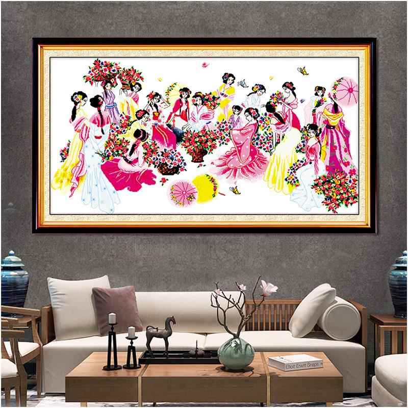 欢乐99十字绣新款客厅卧室古典人物大幅挂画百花齐放厂家货源