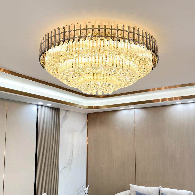 客厅水晶灯圆形led吸顶灯现代简约家用卧室灯餐厅椭圆形三色遥控