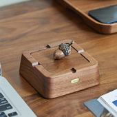 胡桃木实木不锈钢内胆茶几家用带盖个性 复古桌面烟灰缸 潮流中式