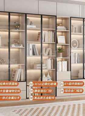 实木璃书柜意家式用书房展示玻柜生态板轻落地柜透奢明收纳储UJA
