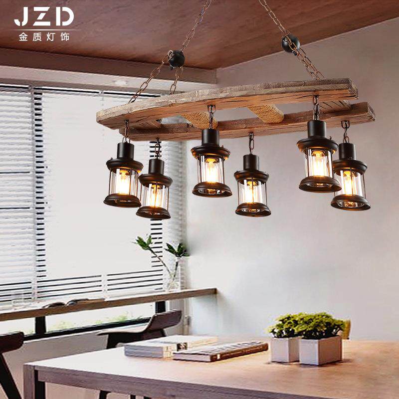 美式乡村工业风实木吊灯 酒吧咖啡馆餐厅实木吊灯 复古怀旧吊灯