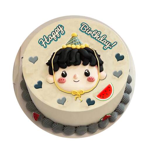 手绘卡通帅男孩子生日蛋糕巧克力转印纸火车定制烘焙装饰两张包邮